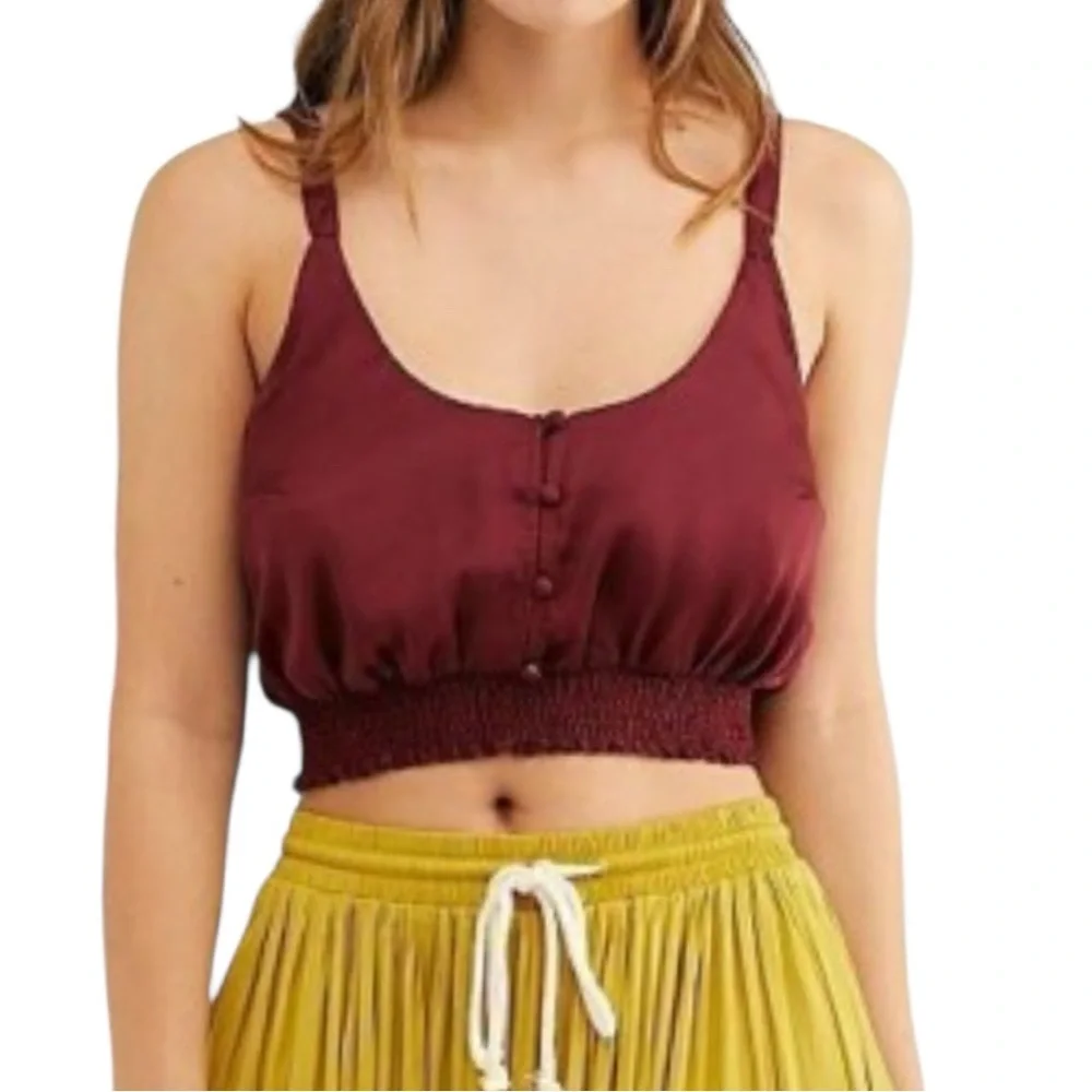 Free People Intimate You Honey Brami Satin Cami Top SZ S Pomegranate